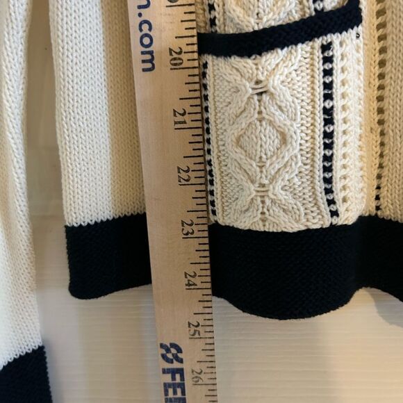 Talbots Cable Knit Cream & Black Cotton  Button Down Cardigan Sweater Large - Picture 8 of 9